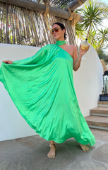 Rhea One Shoulder Dress ~ Kiwi Luxe Satin