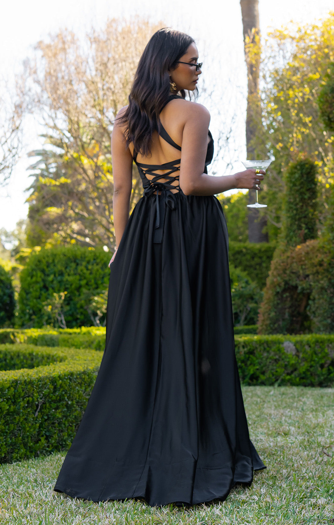 Abigail Maxi Dress ~ Black Luxe Satin